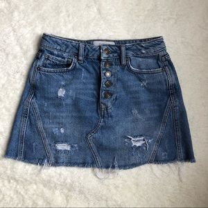 We The Free Distressed Denim A-Line Mini Skirt
